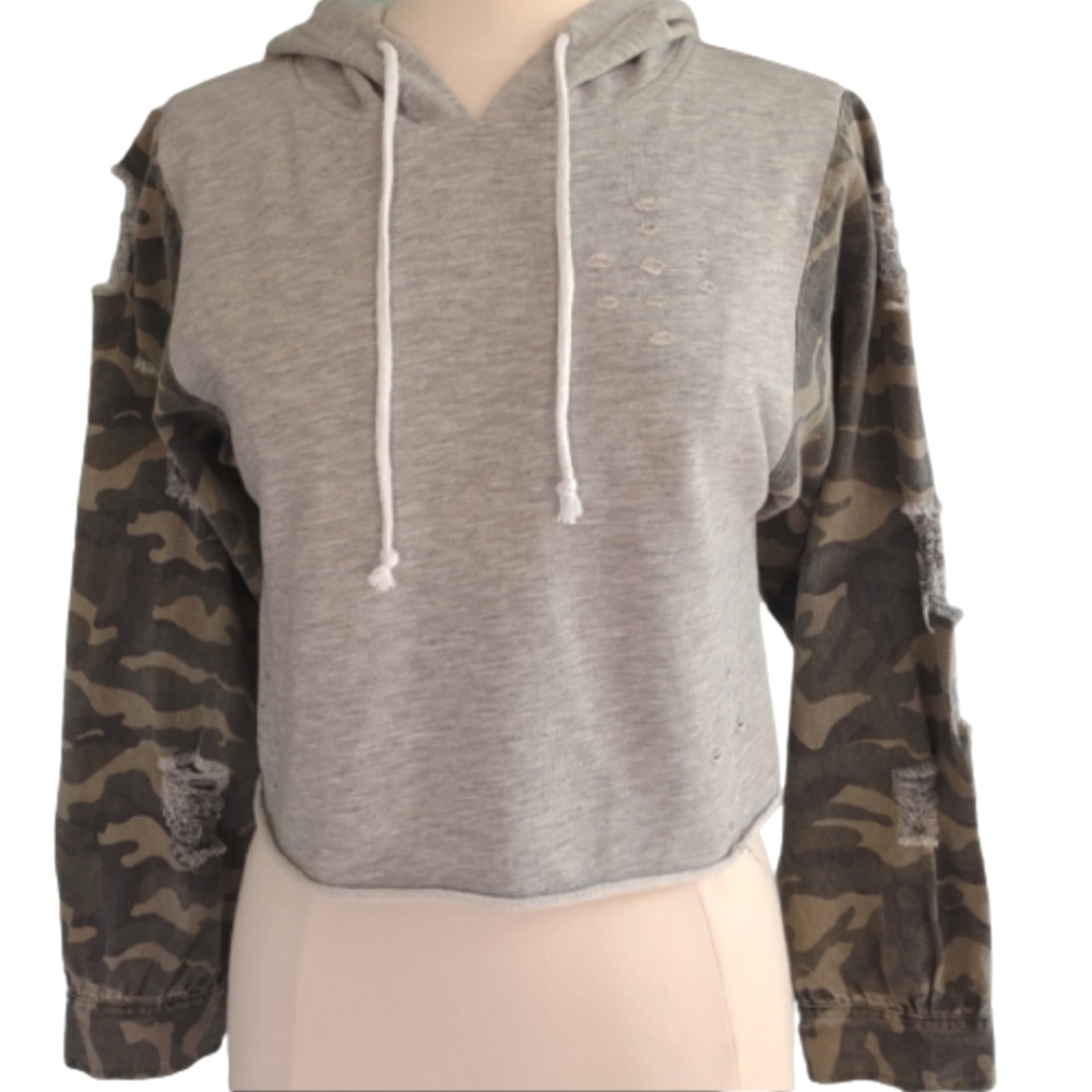 Cropped Hoodie Camo Distressed Small Dance Marvel NEW